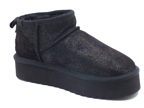 Colors of California Colors of California HC.YWPLA01GLI Nero mammuttini Donna in nabuk glitterato pile zeppa alta Nero