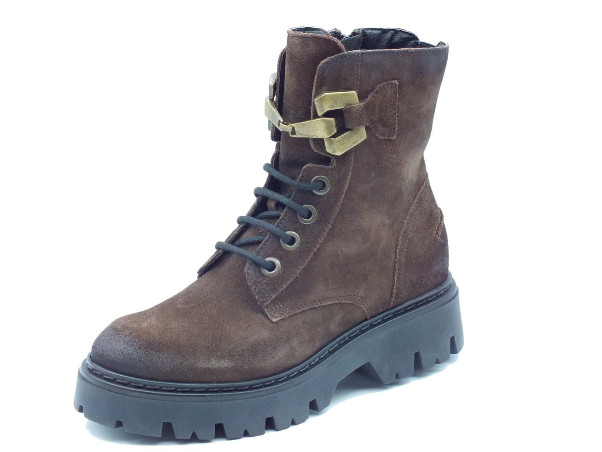 CafèNoir CAFèNOIR FM6013 Caffè Scarponcini per Donna modello anfibio in nabuk con lampo e lacci Caffè