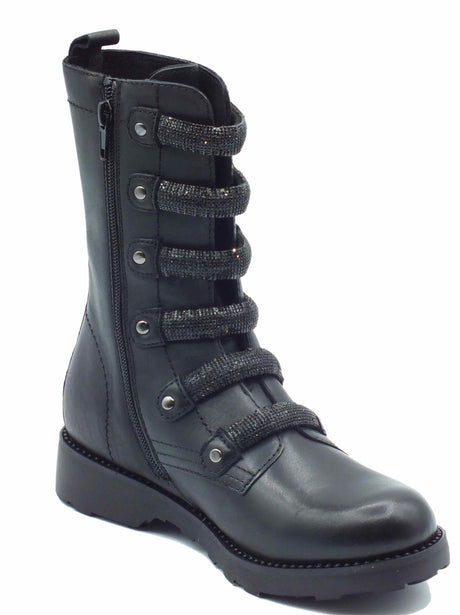 CULT Cult CLW393600 Zeppelin Black Anfibi per Donna con lampo e elastici in pelle nera tacco basso Black