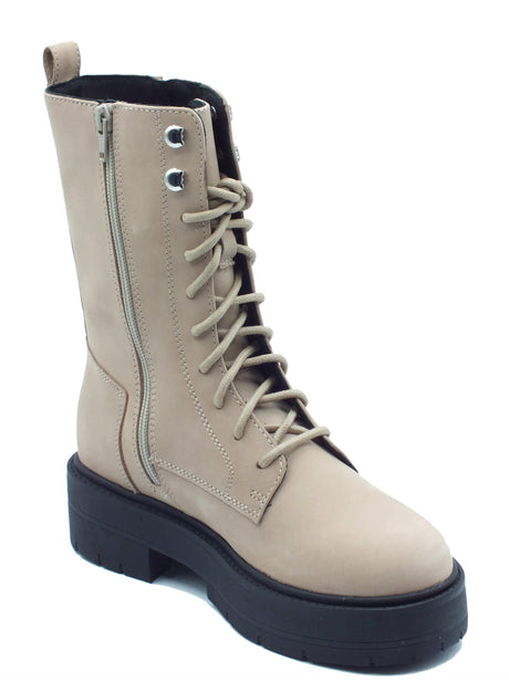 Geox Geox D36VDJ Spherica Sand Anfibi per Donna in pelle beige con lacci e lampo Sand