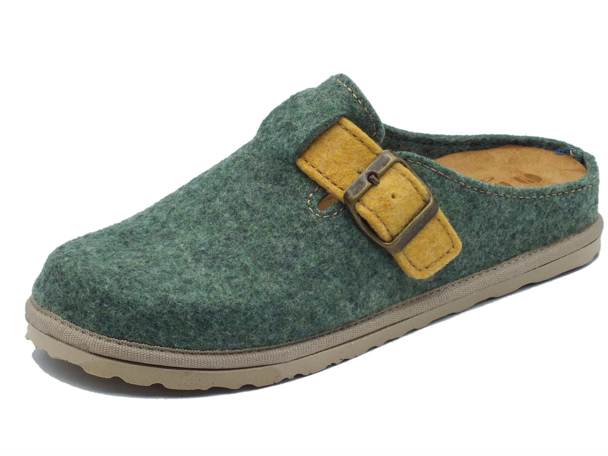 InBlu InBlu CS000038 Menta Pantofole per Donna in lana cotta blu con sottopiede in nabuk Menta
