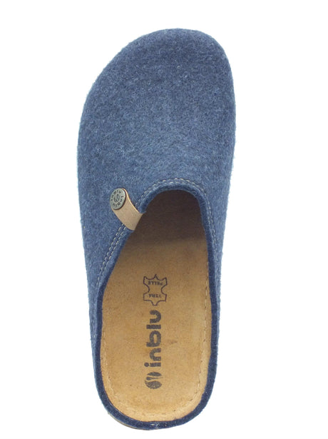 InBlu InBlu DK000008 Avio Pantofole per Donna in lana cotta blu con sottopiede in nabuk Avio