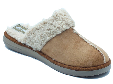 InBlu InBlu EK000010 Camel Pantofole per Donna in tessuto con ecopellicciotto Camel