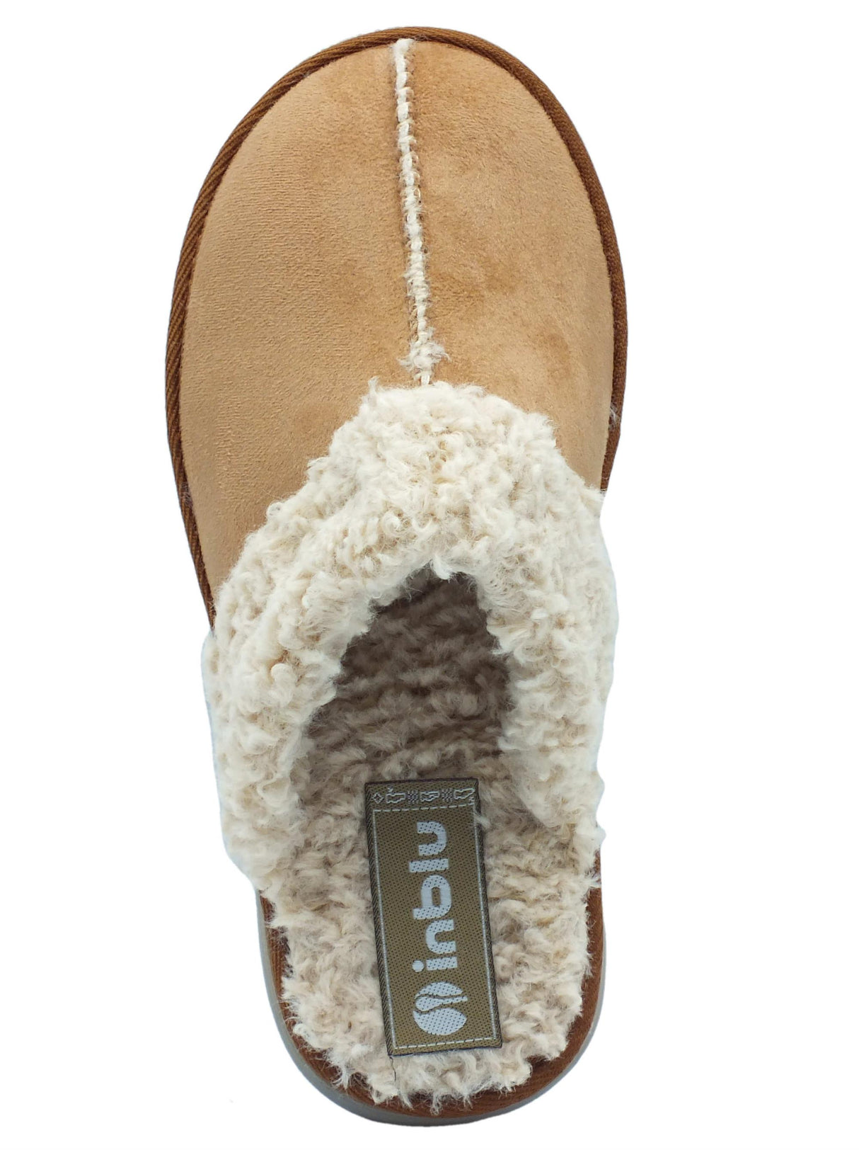 InBlu InBlu EK000010 Camel Pantofole per Donna in tessuto con ecopellicciotto Camel