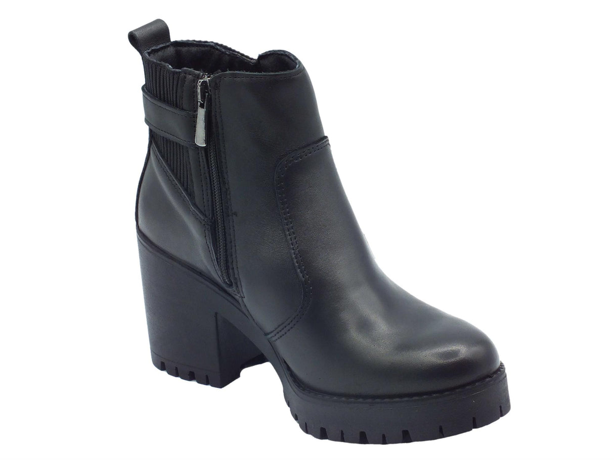 Igi&Co Igi&Co 466550 Nappa Soft Nero Tronchetti con tacco alto per Donna in pelle con lampo Nero