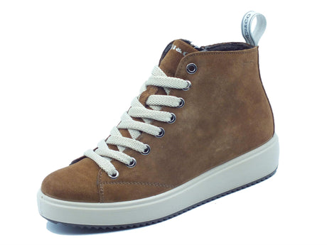 Igi&Co Igi&Co 4667411 Scam Cognac Sneakers con zeppa bassa per Donna in nabuk con lampo e lacci Cognac