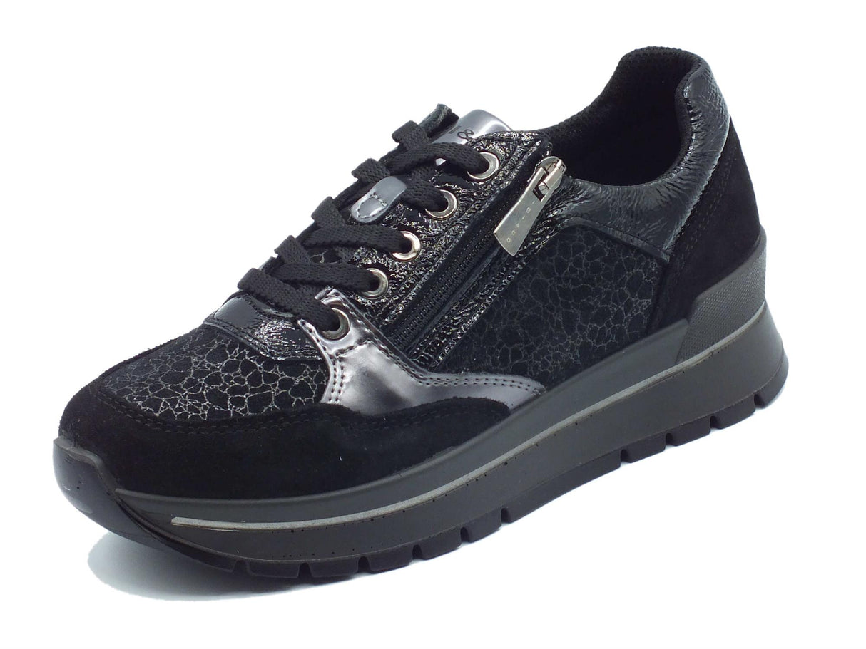Igi&Co Igi&Co 4673100 Scam Nero Sneakers con zeppa bassa per Donna in nabuk con lacci e lampo Nero