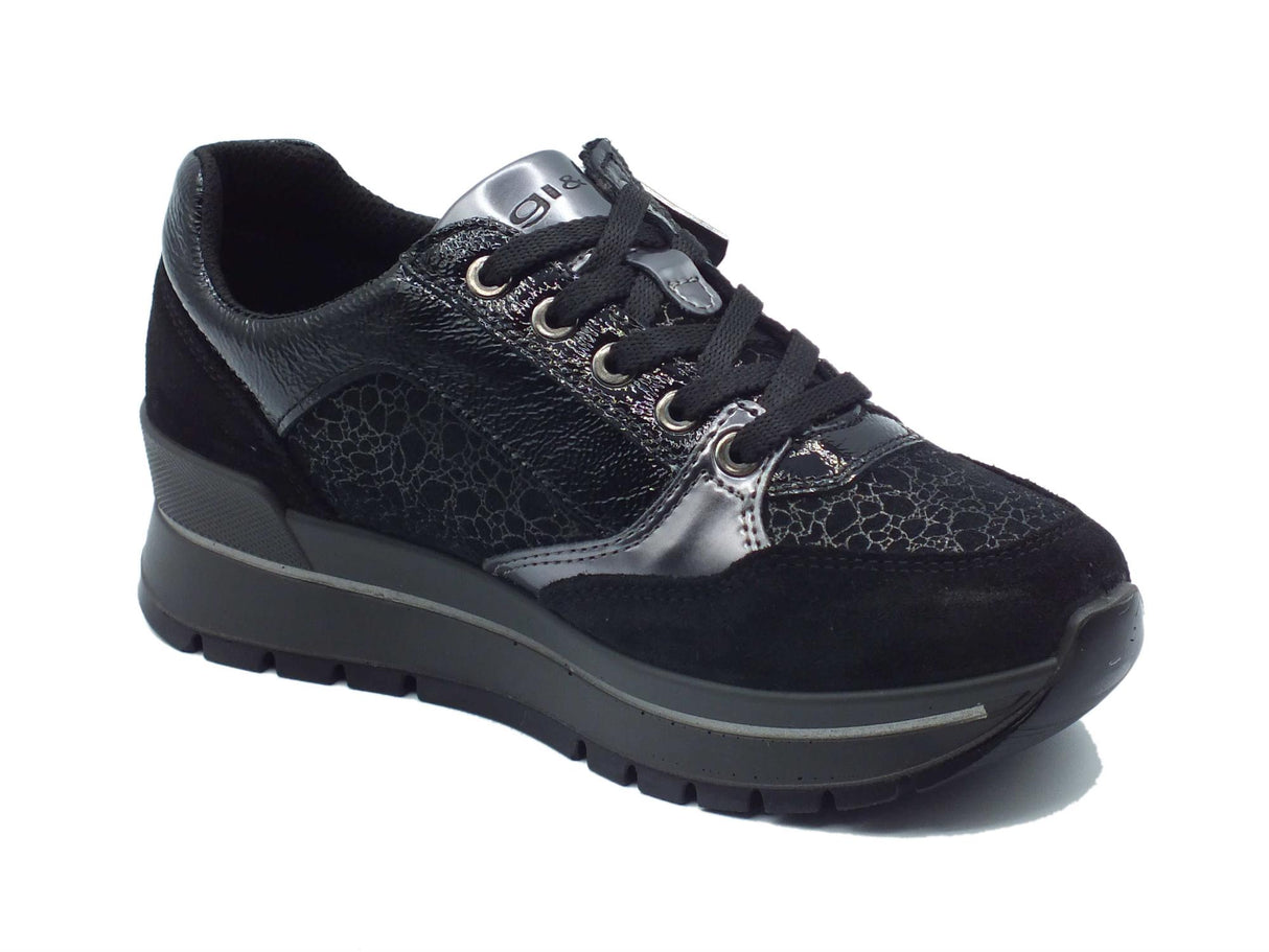 Igi&Co Igi&Co 4673100 Scam Nero Sneakers con zeppa bassa per Donna in nabuk con lacci e lampo Nero