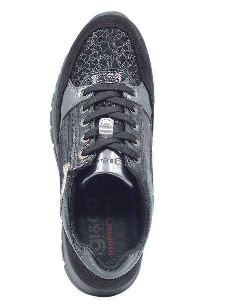 Igi&Co Igi&Co 4673100 Scam Nero Sneakers con zeppa bassa per Donna in nabuk con lacci e lampo Nero