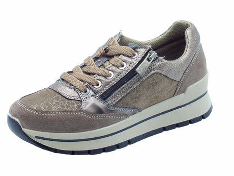 Igi&Co Igi&Co 4673144 Scam Fango Sneakers con zeppa bassa per Donna in nabuk con lacci e lampo Fango