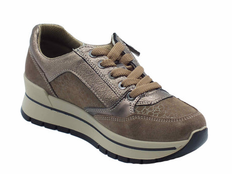 Igi&Co Igi&Co 4673144 Scam Fango Sneakers con zeppa bassa per Donna in nabuk con lacci e lampo Fango