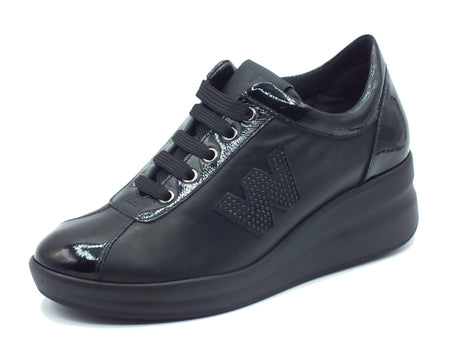 Melluso Melluso Walk R25642D Silvy Nero Sneakers confort per Donna pelle vernice con lacci e zeppa media Nero