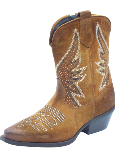 Metisse Metisse DX606 Cuoio Tronchetti Texani per Donna in nabuk ingrassato con ricamo grezzo Cuoio