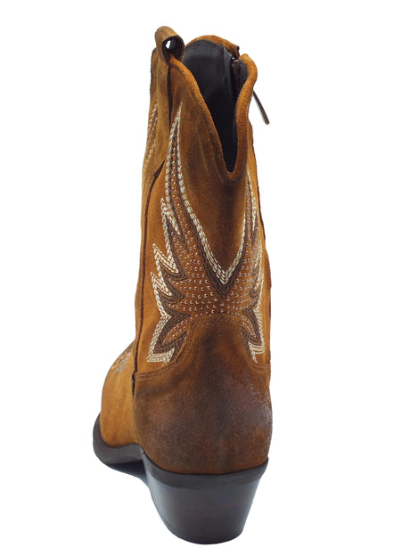 Metisse Metisse DX606 Cuoio Tronchetti Texani per Donna in nabuk ingrassato con ricamo grezzo Cuoio