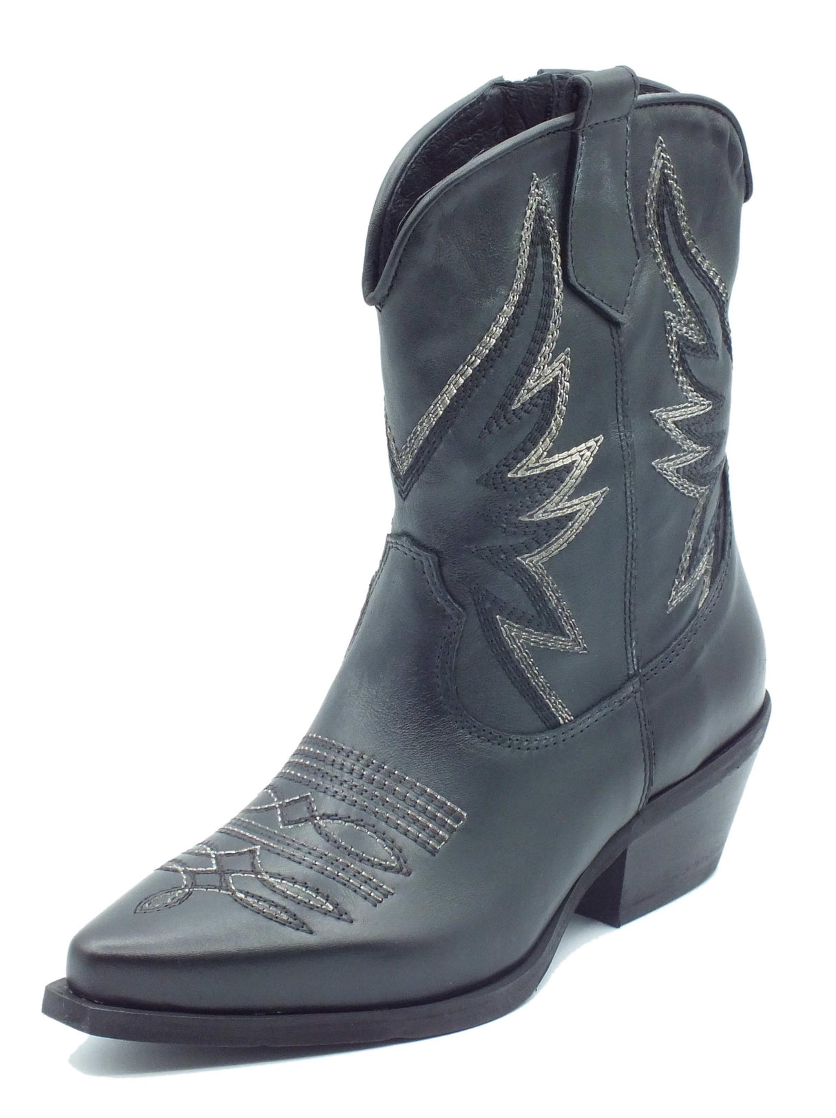 Metisse Metisse DX606 Vitello Nero Sbiancato Tronchetti Texani per Donna in pelle con ricamo Nero