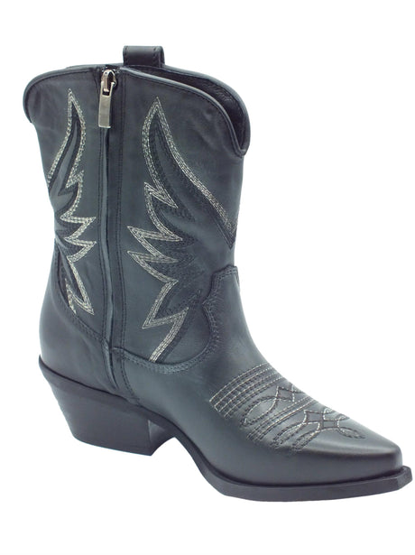 Metisse Metisse DX606 Vitello Nero Sbiancato Tronchetti Texani per Donna in pelle con ricamo Nero