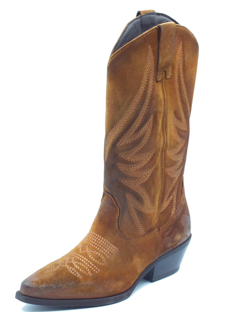 Metisse Metisse DX607 Ingrassato Cuoio Stivali Texani per Donna in nabuk ingrassato con ricamo Cuoio