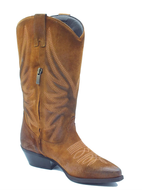 Metisse Metisse DX607 Ingrassato Cuoio Stivali Texani per Donna in nabuk ingrassato con ricamo Cuoio