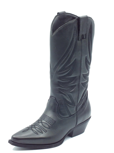 Metisse Metisse DX607 Vitello Nero Sbiancato Stivali Texani per Donna in pelle con ricamo Nero