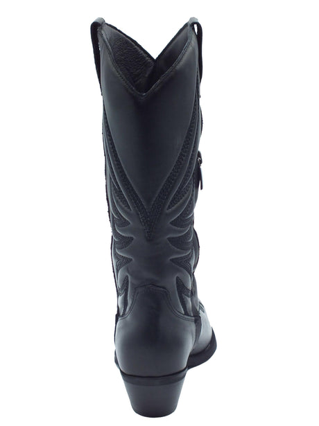 Metisse Metisse DX607 Vitello Nero Sbiancato Stivali Texani per Donna in pelle con ricamo Nero