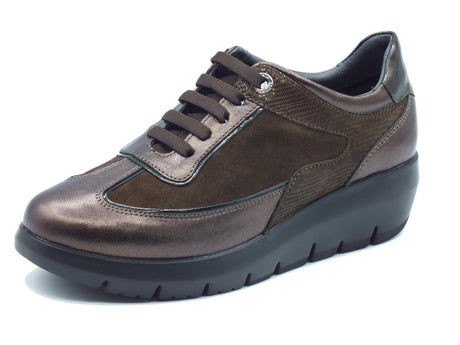 Stonefly Stonefly 219894 Plume Laminated Brown Sneakers confort per Donna in pelle e tessuto zeppa media Brown
