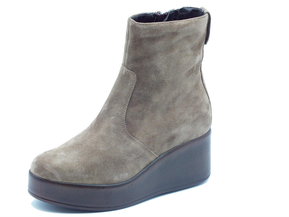 Valleverde Valleverde 28550 Camoscio Tortora Tronchetti per Donna in nabuk con lampo e zeppa alta Tortora