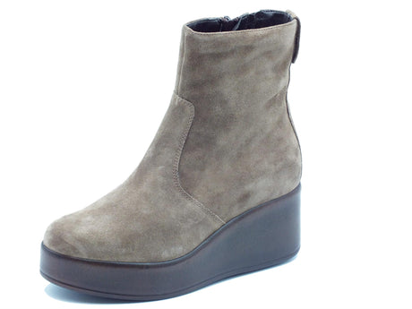 Valleverde Valleverde 28550 Camoscio Tortora Tronchetti per Donna in nabuk con lampo e zeppa alta Tortora