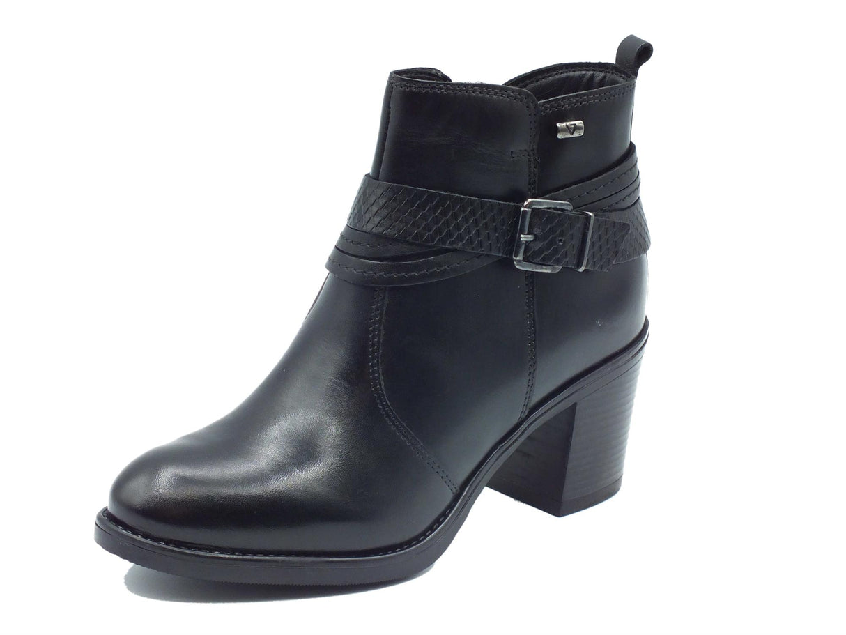 Valleverde Valleverde 47640 Vitello Nero Tronchetti per Donna in pelle con lampo e tacco alto Nero