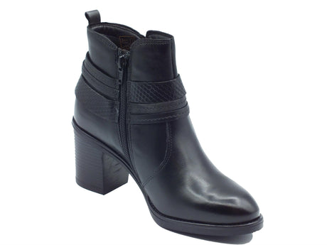Valleverde Valleverde 47640 Vitello Nero Tronchetti per Donna in pelle con lampo e tacco alto Nero