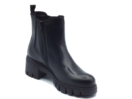 Valleverde Valleverde 49200 Nappa Nero Scarponcini per Donna in pelle con lampo ed elastico laterale Nero