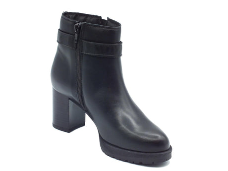 Valleverde Valleverde 49362 Nappa Nero Tronchetti per Donna in pelle con lampo e tacco alto Nero