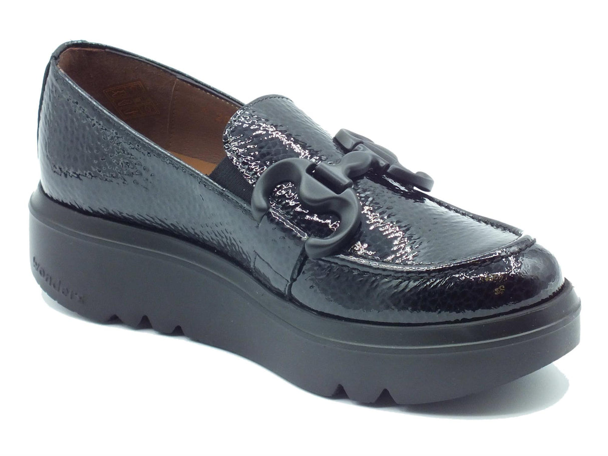 Wonders Wonders A-2821 Caribu Negro Mocassini per Donna in pelle verniciata con zeppa bassa Caribu Negro