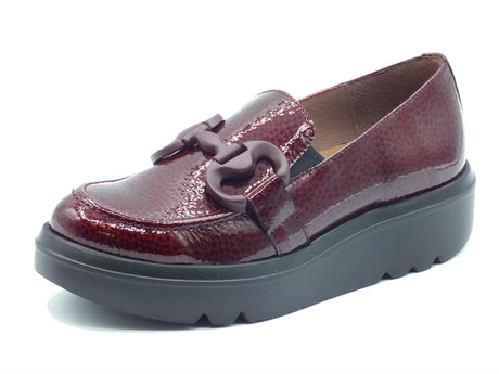 Wonders Wonders A-2821 Mira Caribu Vino Mocassini per Donna in pelle verniciata con zeppa bassa rosso vino