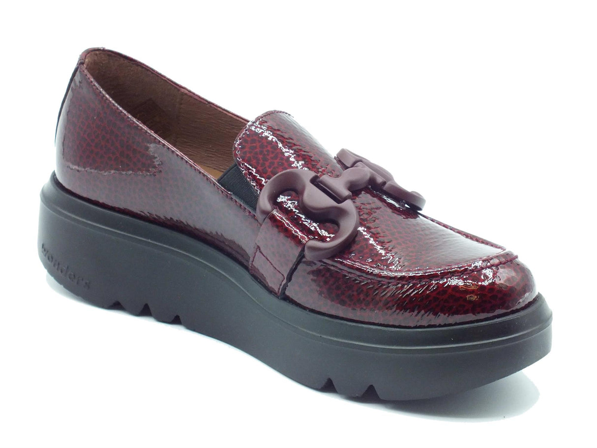 Wonders Wonders A-2821 Mira Caribu Vino Mocassini per Donna in pelle verniciata con zeppa bassa rosso vino