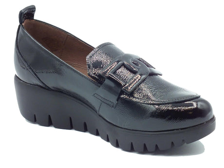 Wonders Wonders C-33303 Iris Negro Mocassini per Donna in pelle verniciata con zeppa alta Iris Negro