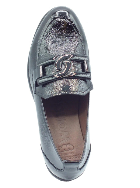 Wonders Wonders C-33303 Iris Negro Mocassini per Donna in pelle verniciata con zeppa alta Iris Negro