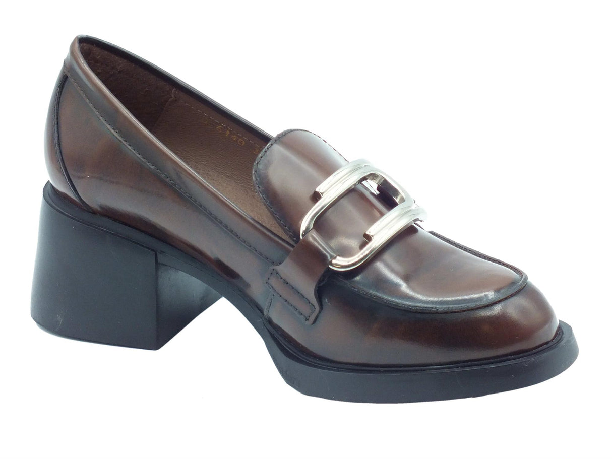 Wonders Wonders G-6140 Kimba Regata Cuero Mocassini per Donna in pelle cuoio con tacco alto Cuero
