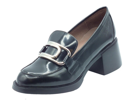Wonders Wonders G-6140 Kimba Regata Negro Mocassini per Donna in pelle nera con tacco alto nero