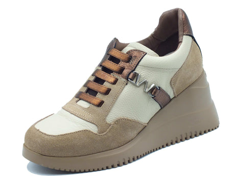 Wonders Wonders G-6610 Trend Wild Cream Sneakers Sportive per Donna in nabuk e pelle zeppa alta Cream