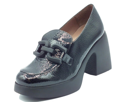 Wonders Wonders H-4941 Tucson Caribu Negro Mocassini per Donna in pelle verniciata nera con tacco alto Caribu Negro