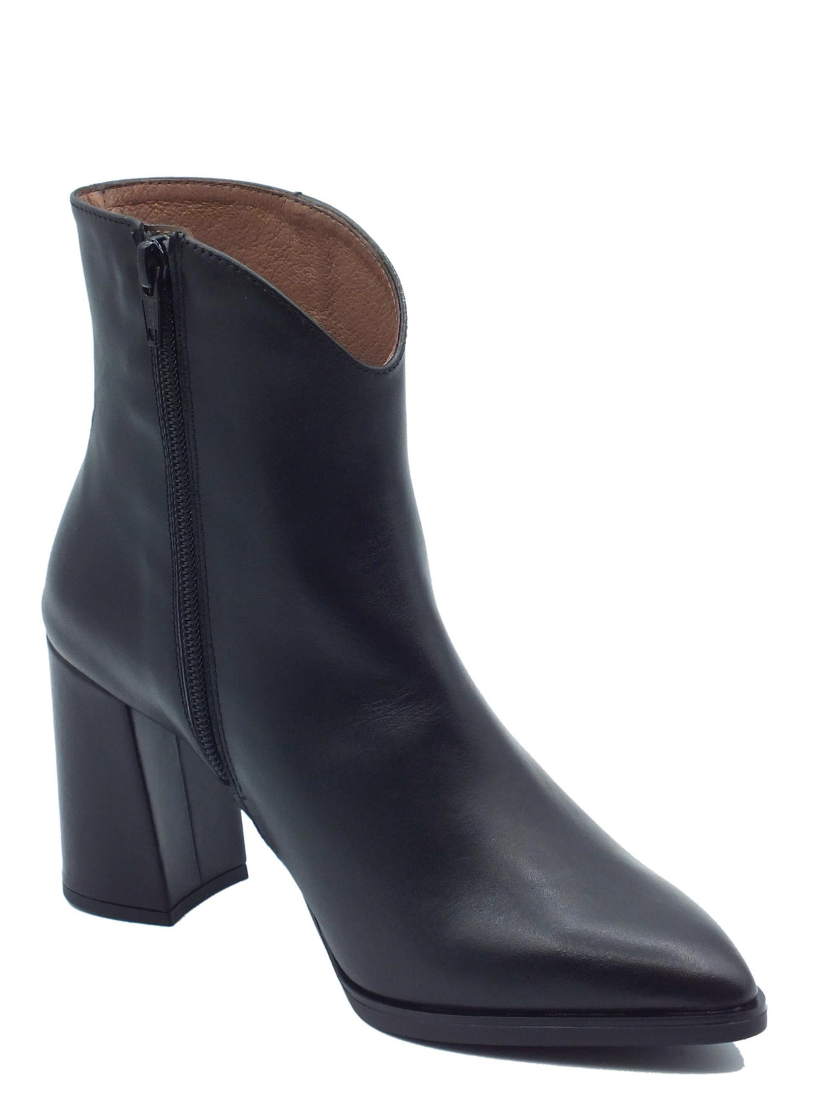 Wonders Wonders H-5403 Frick Bora Negro Tronchetti a punta con tacco alto per Donna in pelle nera con lampo Frick Bora Negro