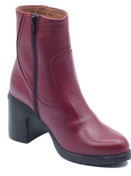 Wonders Wonders H-5505 Min Bora Vino Tronchetti con tacco alto per Donna in pelle rosso vino con lampo Min Bora Vino