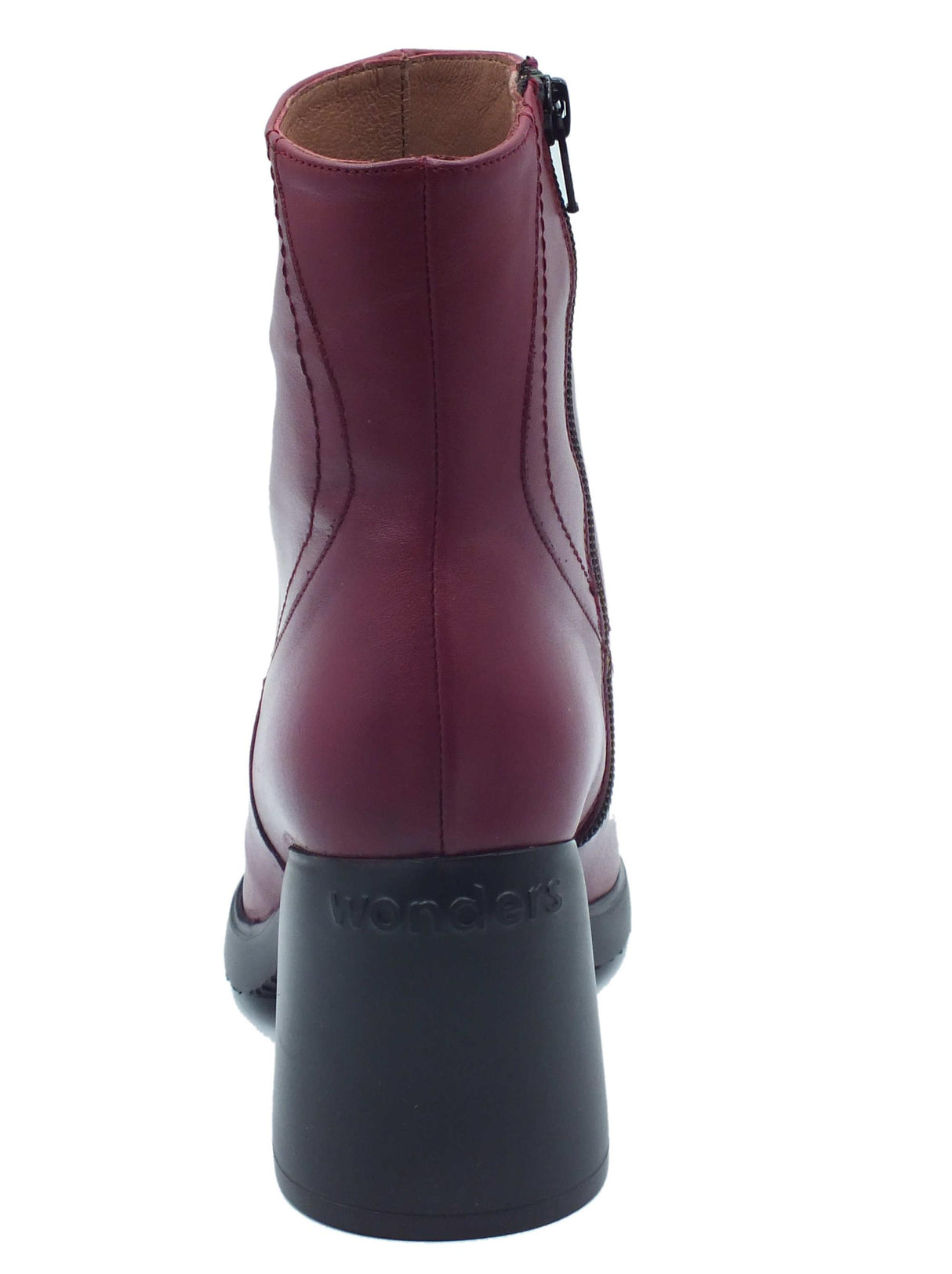 Wonders Wonders H-5505 Min Bora Vino Tronchetti con tacco alto per Donna in pelle rosso vino con lampo Min Bora Vino