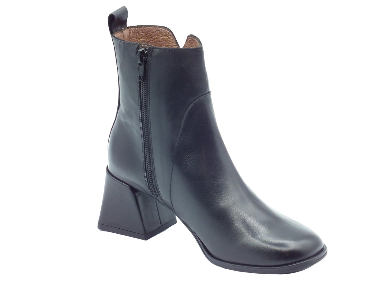 Wonders Wonders H-5710 Marine Bora Negro Tronchetti con tacco basso per Donna in pelle con lampo Marine Bora Negro