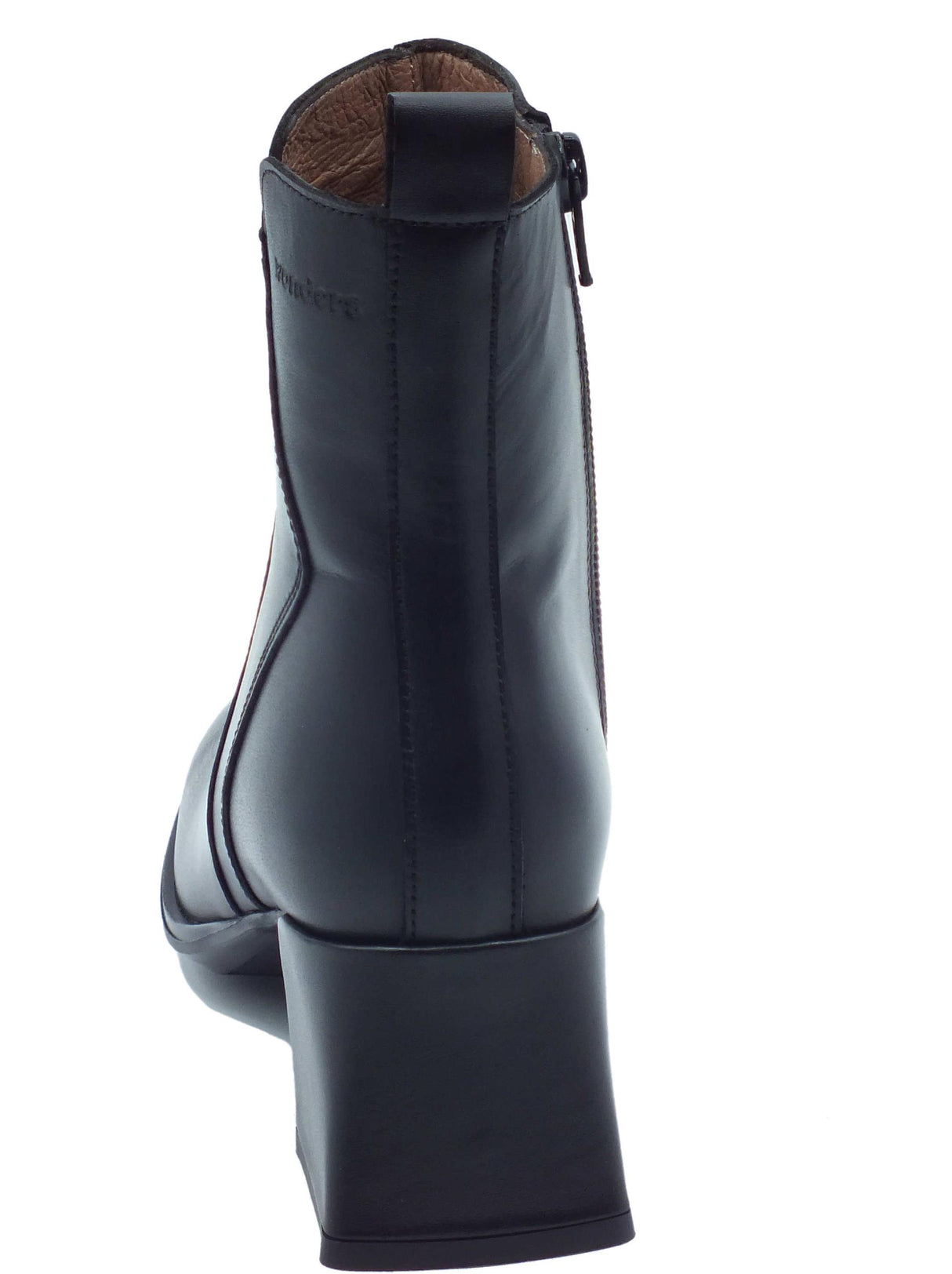 Wonders Wonders H-5710 Marine Bora Negro Tronchetti con tacco basso per Donna in pelle con lampo Marine Bora Negro