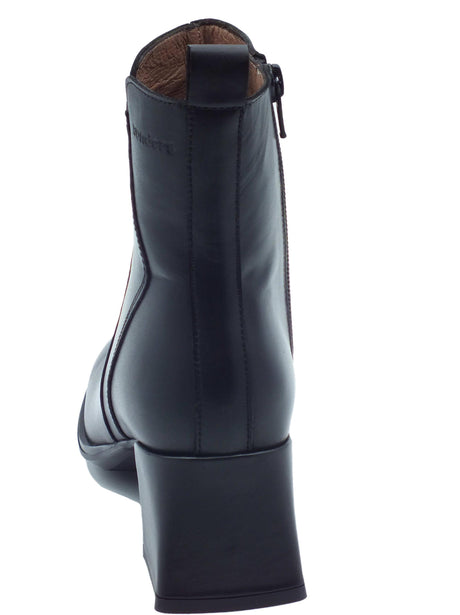 Wonders Wonders H-5710 Marine Bora Negro Tronchetti con tacco basso per Donna in pelle con lampo Marine Bora Negro