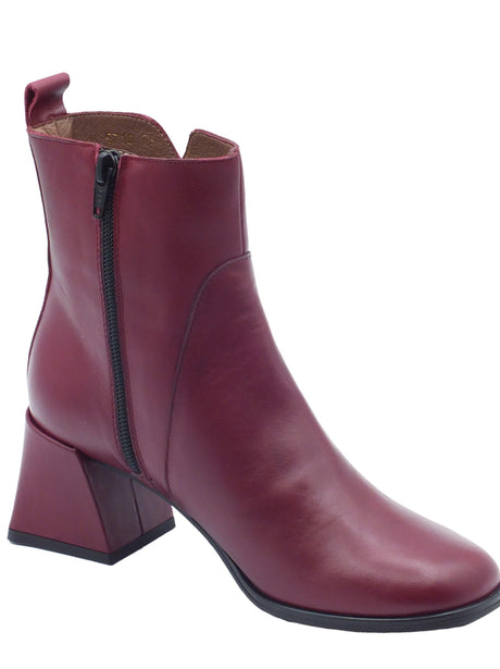 Wonders Wonders H-5710 Marine Bora Vino Tronchetti con tacco basso per Donna in pelle con lampo Marine Bora Vino