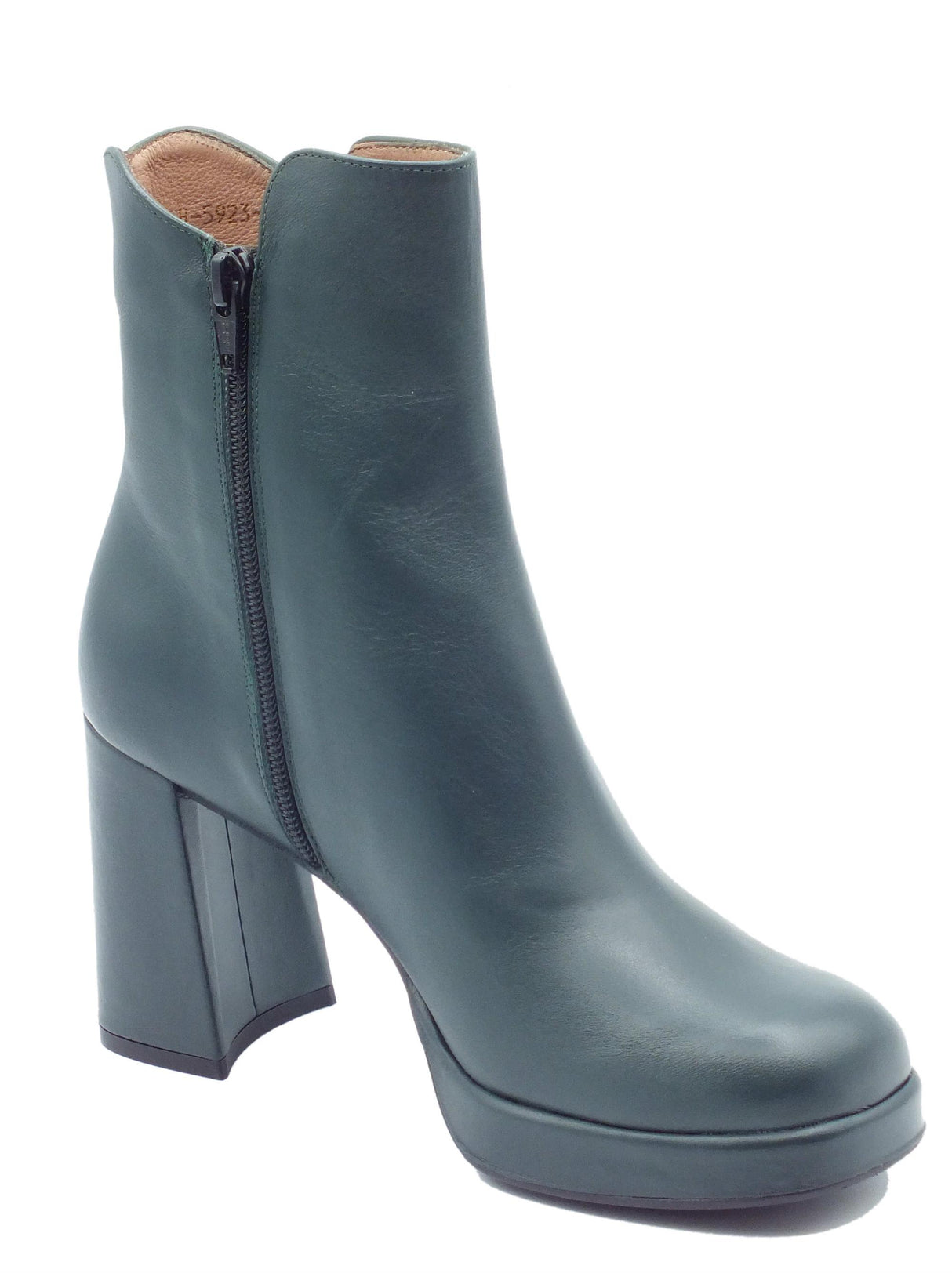 Wonders Wonders H-5923 Santo Bora Irati Tronchetti con tacco alto per Donna in pelle verde con lampo Irati