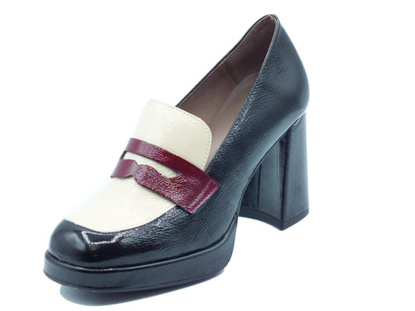 Wonders Wonders H-5925 lark Lack Negro Cream Mocassini Donna in pelle verniciata nera crema con tacco alto Lack Negro Cream