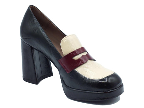 Wonders Wonders H-5925 lark Lack Negro Cream Mocassini Donna in pelle verniciata nera crema con tacco alto Lack Negro Cream